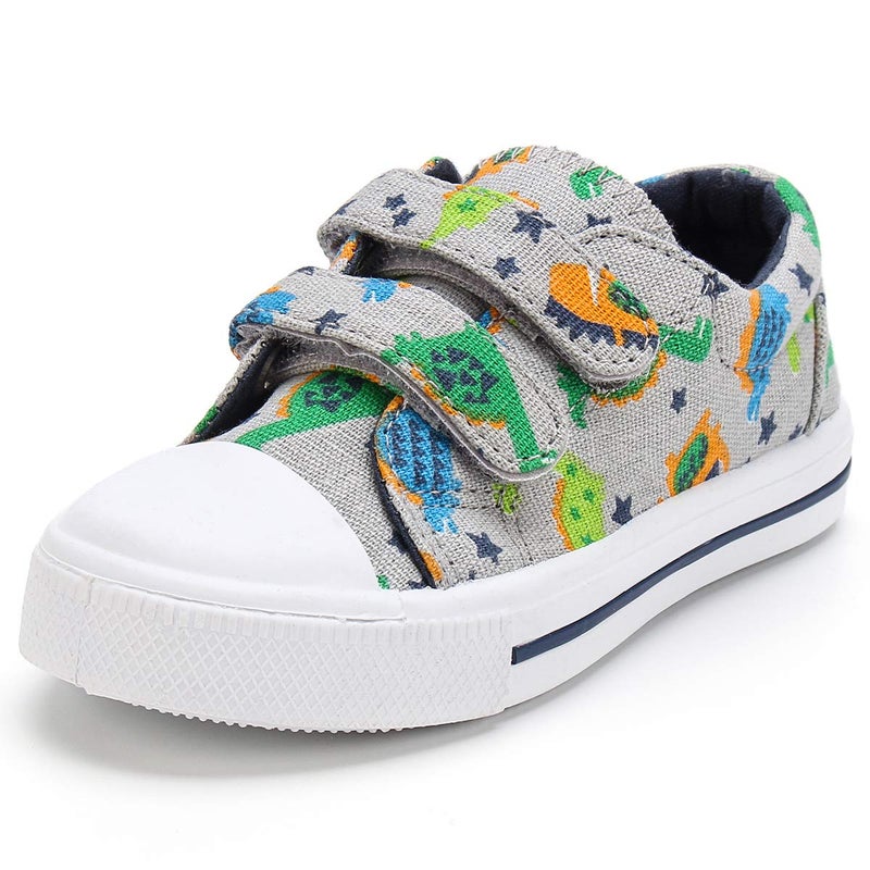 K KomForme Toddler Boys & Girls Shoes Kids Canvas Sneakers with Cartoon Dual Hook and Loops, Size 6 Toddler, Dinosaur - Image 1